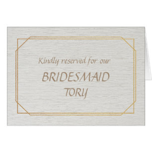 BRIDESMAID Gold and White Place Name Card