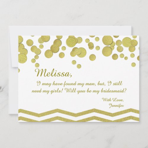 Bridesmaid Gold Confetti and Chevron Invitation