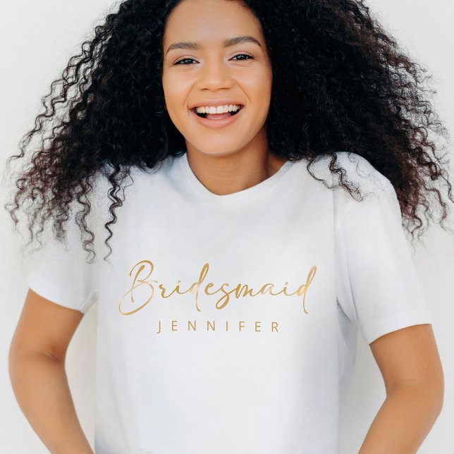 Bridesmaid Gold Custom Name Bachelorette T-Shirt (Creator Uploaded)