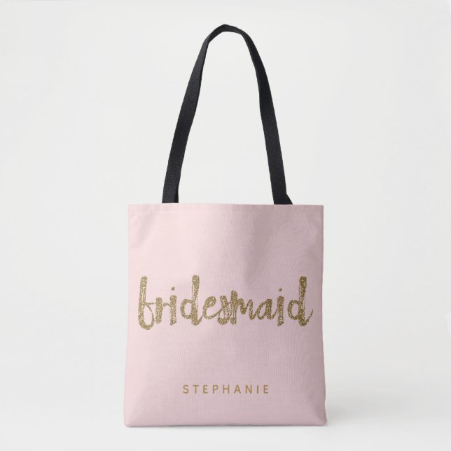 Bridesmaid Gold Glitter Blush PInk Tote Bag (Front)