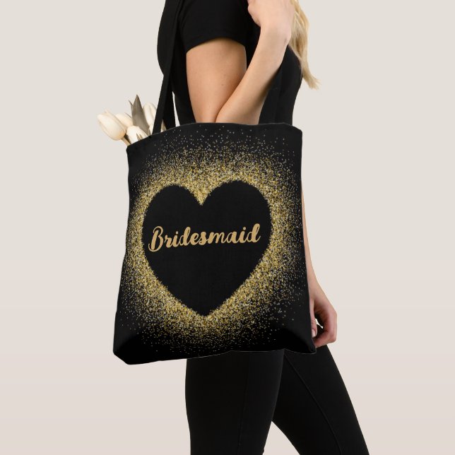 Bridesmaid Gold Glitter Elegant Script Wedding Tote Bag (Close Up)