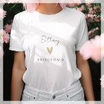 Bridesmaid Gold Heart Modern Script  T-Shirt<br><div class="desc">Looking for a stylish and personalized t-shirt for your bachelorette party or bridal shower? Look no further than our stunning bridesmaid t-shirt, featuring a modern gold heart, the word 'bridesmaid' in elegant font and the bridesmaid's name in a trendy script. Available in a range of sizes, our bridesmaid t-shirt is...</div>