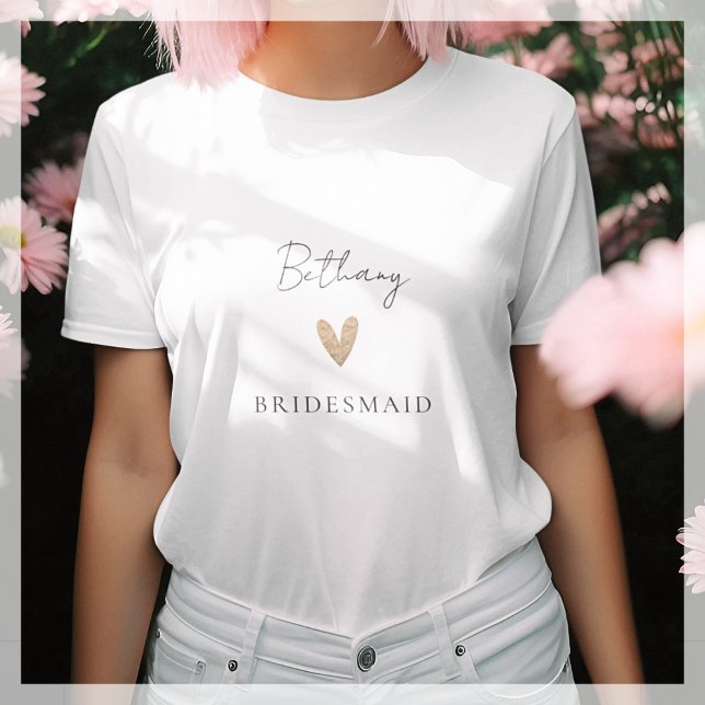 Bridesmaid Gold Heart Modern Script  T-Shirt (Creator Uploaded)