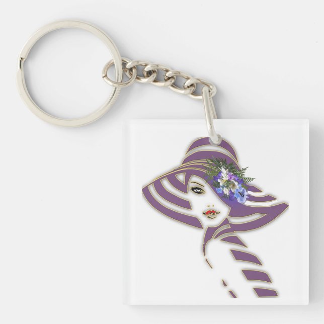 Bridesmaid Gold & Jacaranda Flowers Keychain (Front)