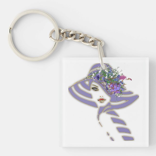 Bridesmaid Gold & Lavender Flowers Keychain (Front)