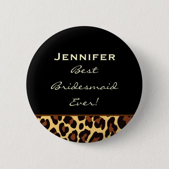 Bridesmaid Gold Leopard Custom Name Pinback Button (Front)