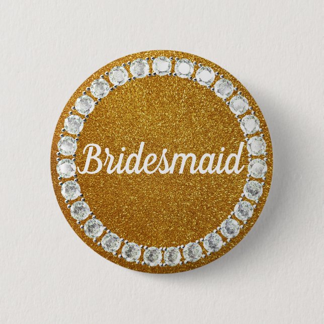 Bridesmaid gold rhinestone bg button (Front)