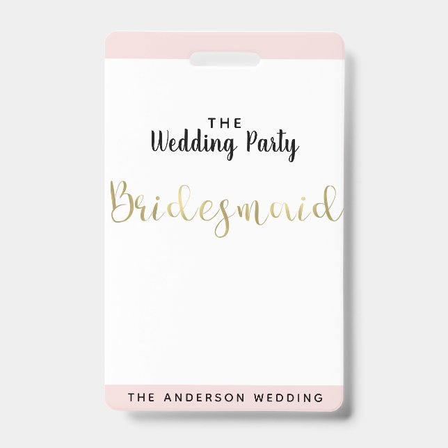 Bridesmaid Gold Wedding Party VIP Pass Badge (Front)