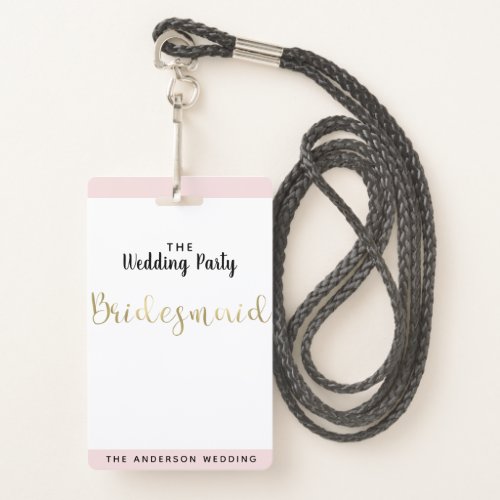 Bridesmaid Gold Wedding Party VIP Pass Badge