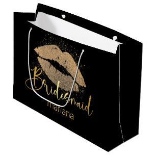 bridesmaid golden lips personalized black luxury large gift bag