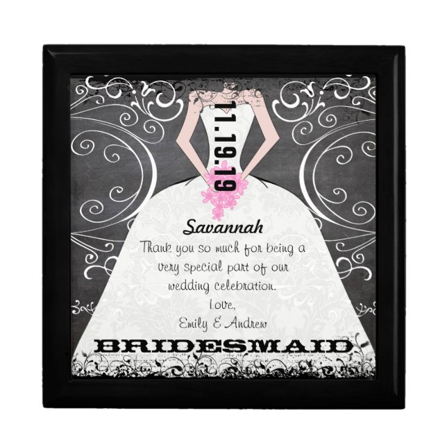 Bridesmaid Gown Bouquet  Black Lacquer Jewelry Box (Front)