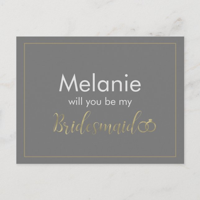 Bridesmaid Gray and Gold Ring Proposal Card (Front)