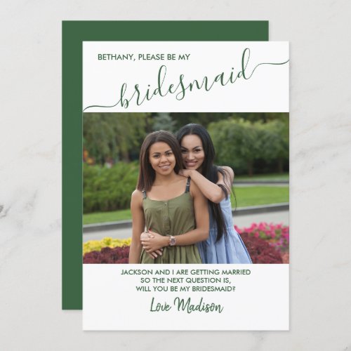 Bridesmaid Green and White Photo Proposal Card