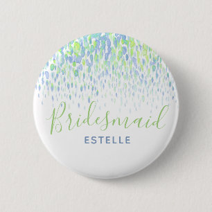 Bridesmaid green blue abstract art wedding button