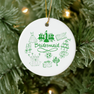 BRIDESMAID Green Doodle Sketch Wedding Images Ceramic Ornament