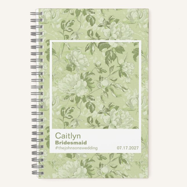 Bridesmaid Green Floral Pattern Swatch Notebook (Front)