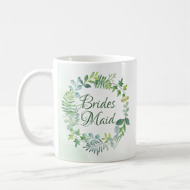 Bridesmaid Greenery Wreath Watercolor Coffee Mug (Left)