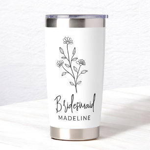 Bridesmaid Hand Scripted Name Floral Bachelorette Insulated Tumbler