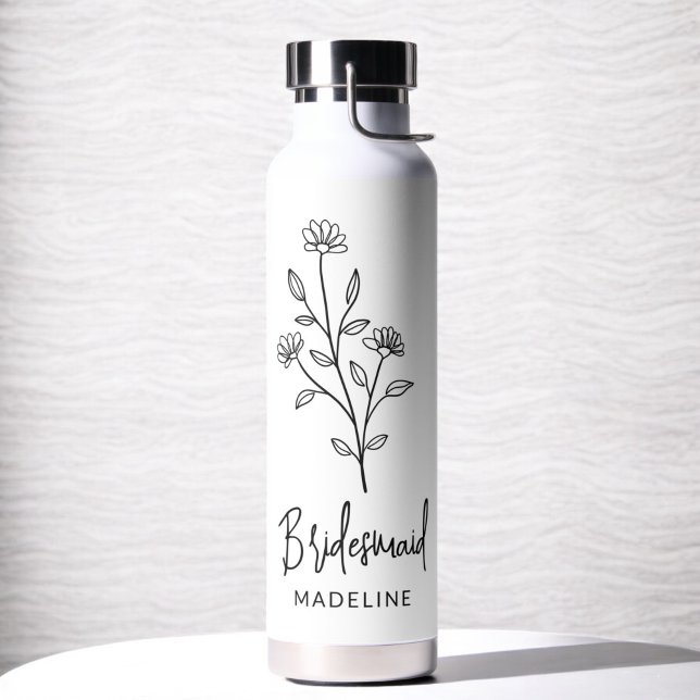 Bridesmaid Hand Scripted Name Floral Bachelorette Water Bottle (Creator Uploaded)