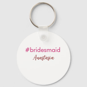 Bridesmaid hashtag light pink add name bride tribe keychain