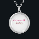 Bridesmaid hashtag light pink add name bride tribe silver plated necklace<br><div class="desc">girly design</div>
