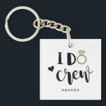 Bridesmaid I Do Crew Black and White Keychain<br><div class="desc">Clever I Do Crew in a stylish trendy topography script, with a gold ring and heart for your special bridesmaid team. Easily customized with your name of choice, and party on.</div>