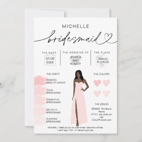 Bridesmaid Info Blush Pink Palette Infographic Inv Invitation