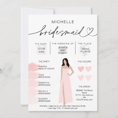 Bridesmaid Info Blush Pink Palette Infographic Inv Invitation