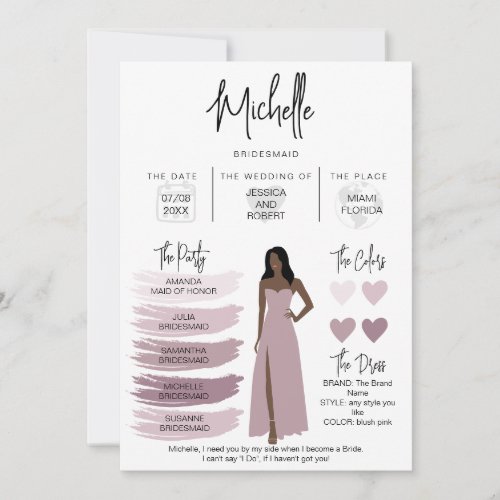 Bridesmaid Info Card Bridal Party Information