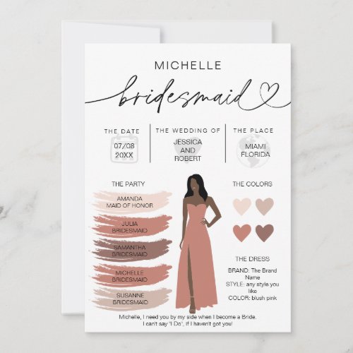 Bridesmaid Info Card Bridal Party Information