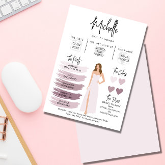 Bridesmaid Info Card Bridal Party Information