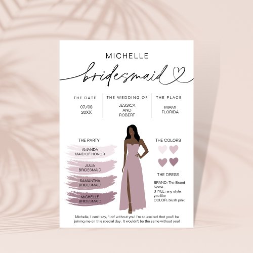 Bridesmaid Info Card Bridal Party Information