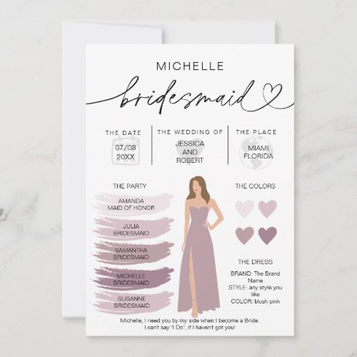 Bridesmaid Info Card Bridal Party Information