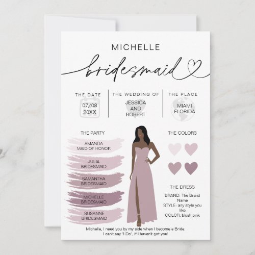 Bridesmaid Info Card Bridal Party Information