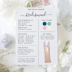 Bridesmaid Info Card Details Teal, Pink, Ivory