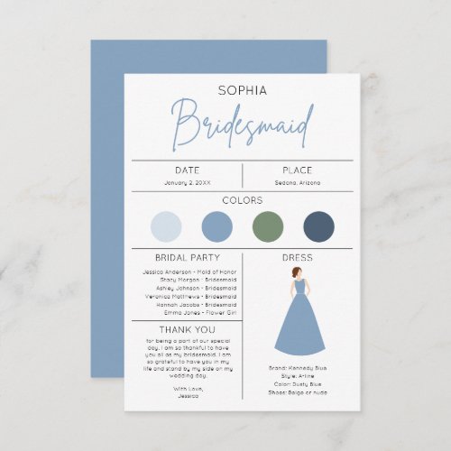 Bridesmaid Info Card Template Bridal Party