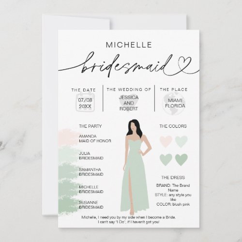 Bridesmaid Info Sage Color Palette Infographic Inv Invitation