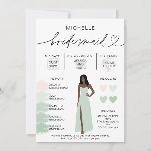 Bridesmaid Info Sage Color Palette Infographic Inv Invitation