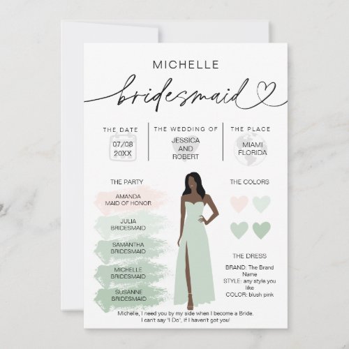 Bridesmaid Info Sage Color Palette Infographic Invitation