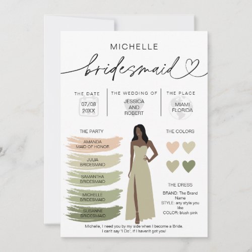 Bridesmaid Info Sage Color Palette Infographic Invitation