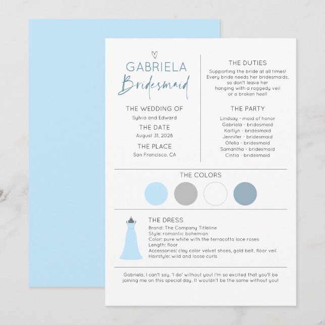 Bridesmaid Information and Proposal Card Template (Front/Back)