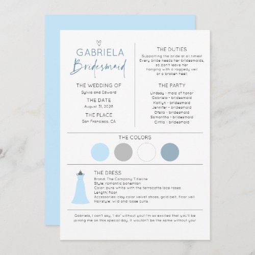 Bridesmaid Information and Proposal Card Template