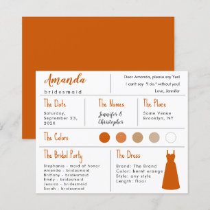 Bridesmaid Information Card - Burnt Orange Dress