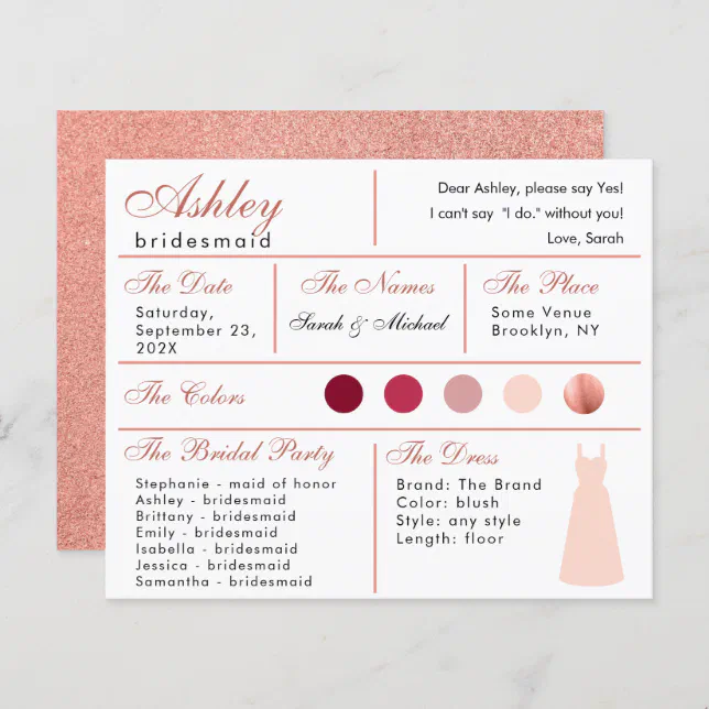 bridesmaid-information-card-rose-gold-blush-pink-zazzle for Free Printable Bridesmaid Information Sheet Bridesmaid Information Card Rose Gold Blush Pink | Zazzle for Free Printable Bridesmaid Information Sheet