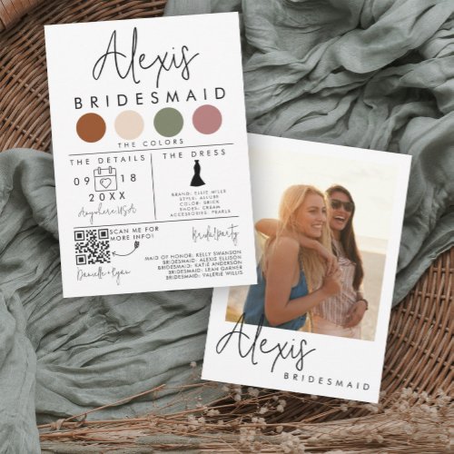 Bridesmaid Information Card with Personlized Photo
