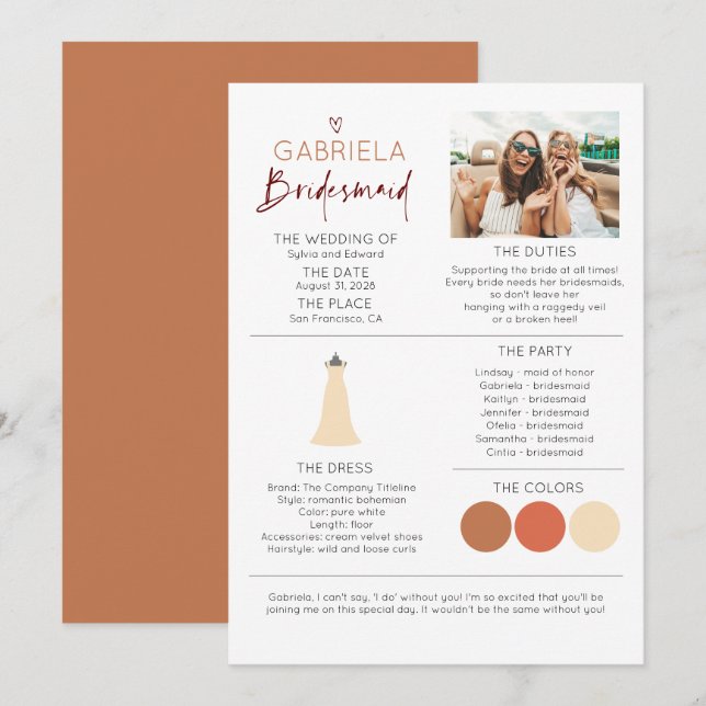 Bridesmaid Information Proposal Photo Template (Front/Back)