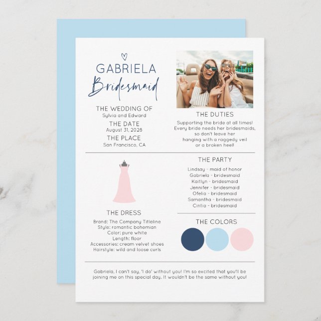 Bridesmaid Information Proposal Photo Template (Front/Back)