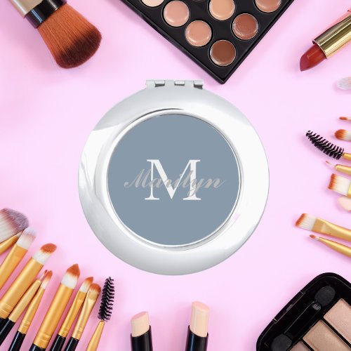 Bridesmaid Initial and Name Dusty Blue Compact Mirror