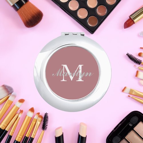 Bridesmaid Initial and Name Dusty Rose Compact Mirror