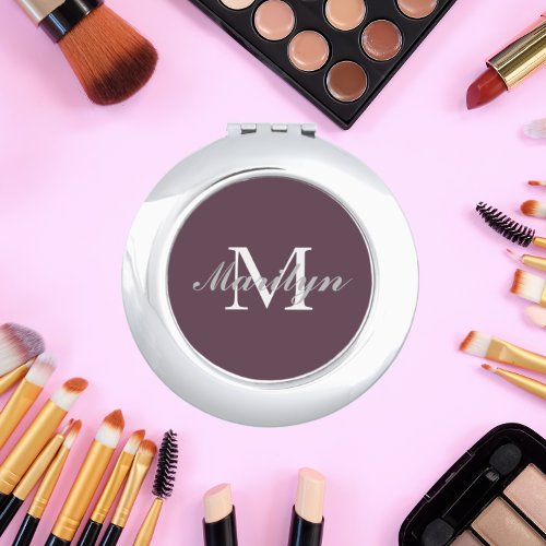 Bridesmaid Initial and Name Eggplant Compact Mirror